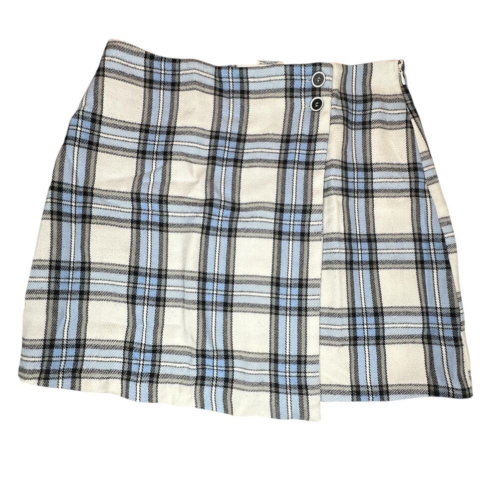 Blue Rain Skirt Women Large White Plaid Mini Wrap Schoolgirl Preppy Academia Y2K